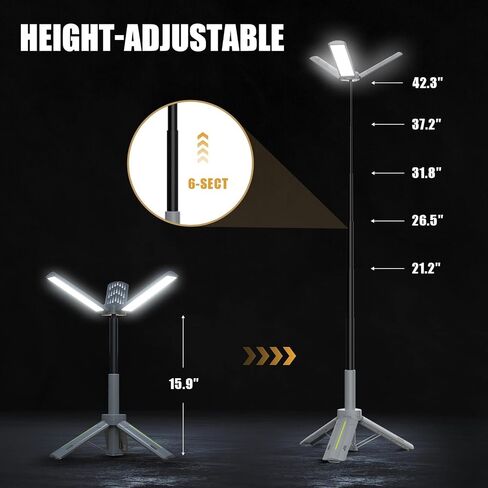 Telescopic Tripod Camping Light, 40" Adjustable Height, 20H Runtime &1000LM | Outdoor Lamp for Camping Emergency Power Outage Survival Gear - Grey in Saudi Arabia