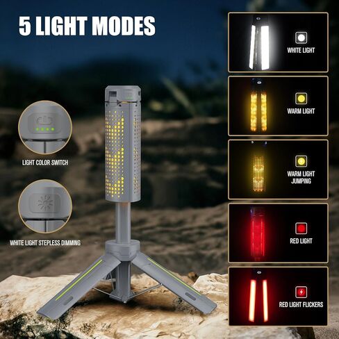 Telescopic Tripod Camping Light, 40" Adjustable Height, 20H Runtime &1000LM | Outdoor Lamp for Camping Emergency Power Outage Survival Gear - Grey in Saudi Arabia