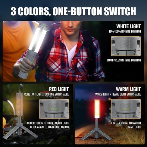 Telescopic Tripod Camping Light, 40" Adjustable Height, 20H Runtime &1000LM | Outdoor Lamp for Camping Emergency Power Outage Survival Gear - Grey in Saudi Arabia