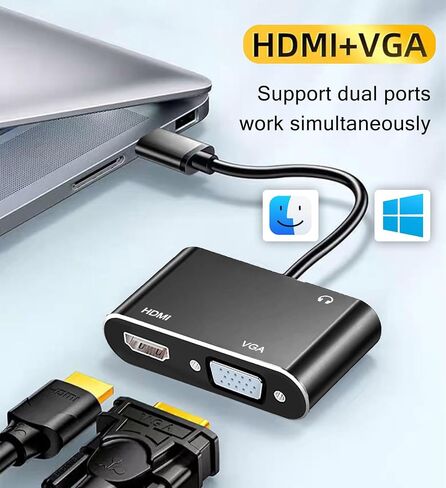 USB to HDMI Adapter with VGA and 3.5mm Audio, 1080P Multi-Monitor Video Audio Converter Cable, USB Adapater for PC, Laptop to Monitor, Support Windows XP 7/8/8.1/10 in Saudi Arabia