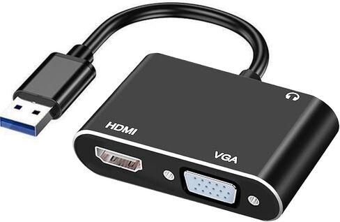 USB to HDMI Adapter with VGA and 3.5mm Audio, 1080P Multi-Monitor Video Audio Converter Cable, USB Adapater for PC, Laptop to Monitor, Support Windows XP 7/8/8.1/10 in Saudi Arabia