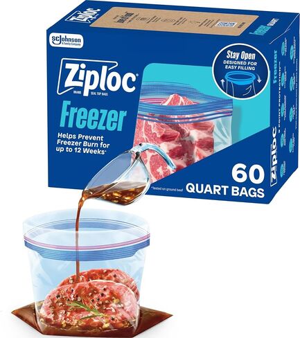 Ziploc Quart Food Storage Freezer Bags, Stand-Up Bottom, Easy to Fill, 60 Count in Saudi Arabia