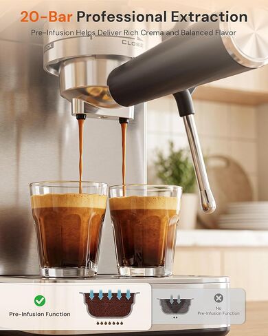 Kismile 20 Bar Espresso Machine with Milk Frother, 3-in-1 Compact Coffee Machine & Cappuccino Maker for Home, Durable Metal Housing, 1.4L Removable Water Tank & Cup Warmer, Stainless Steel Filter in Saudi Arabia