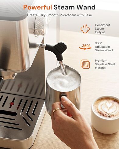 Kismile 20 Bar Espresso Machine with Milk Frother, 3-in-1 Compact Coffee Machine & Cappuccino Maker for Home, Durable Metal Housing, 1.4L Removable Water Tank & Cup Warmer, Stainless Steel Filter in Saudi Arabia
