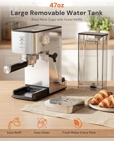 Kismile 20 Bar Espresso Machine with Milk Frother, 3-in-1 Compact Coffee Machine & Cappuccino Maker for Home, Durable Metal Housing, 1.4L Removable Water Tank & Cup Warmer, Stainless Steel Filter in Saudi Arabia