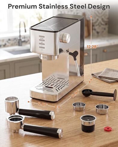 Kismile 20 Bar Espresso Machine with Milk Frother, 3-in-1 Compact Coffee Machine & Cappuccino Maker for Home, Durable Metal Housing, 1.4L Removable Water Tank & Cup Warmer, Stainless Steel Filter in Saudi Arabia