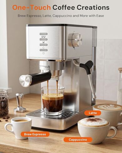 Kismile 20 Bar Espresso Machine with Milk Frother, 3-in-1 Compact Coffee Machine & Cappuccino Maker for Home, Durable Metal Housing, 1.4L Removable Water Tank & Cup Warmer, Stainless Steel Filter in Saudi Arabia