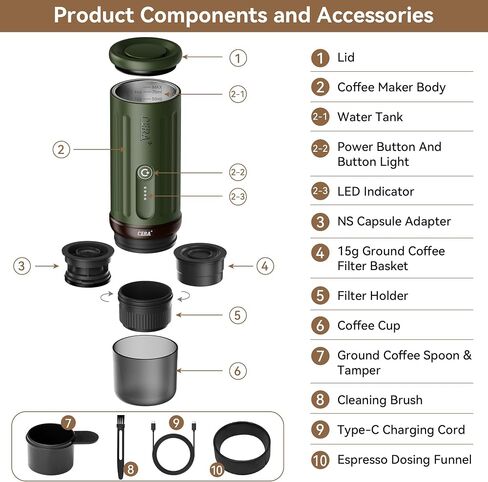 CERA+ Portable Espresso Maker & Grinder Bundle, Travel Coffee Kit | PCM03S espresso maker with CGE01 grinder, creating fresh-ground coffee with a nature-inspired premium design. in Saudi Arabia