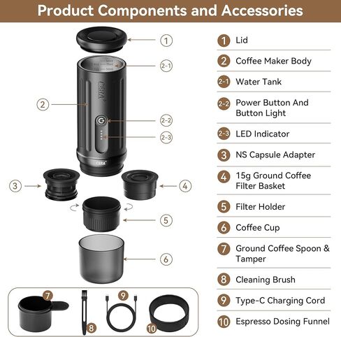 CERA+ Portable Espresso Maker & Grinder Bundle, Coffee Kit | PCM03S espresso maker with CGE01 grinder, combining fresh-ground coffee and premium design for coffee lovers on the go. in Saudi Arabia