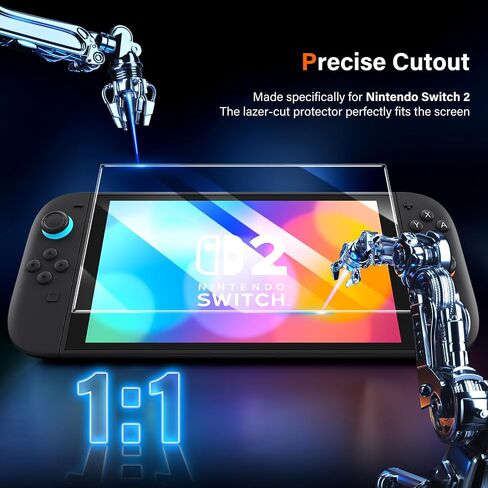 UniqueMe 2 Pack for Nintendo Switch 2 Screen Protector 2025-7.9 inch | NS2 Screen, Easy Installation Kit, Military Grade Shatterproof, 9H Tempered Glass for Switch 2 Screen, Case Friendly in Saudi Arabia