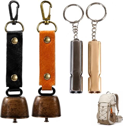 4PCS Bear Bells for Hiking, Bear Bell and Bear Whistle Set, Outdoor Safety Alert for Bear Country, Camping and Wildlife Protection, Hiking Bear Bells with Whistle for Backpacking and Trekking in Saudi Arabia