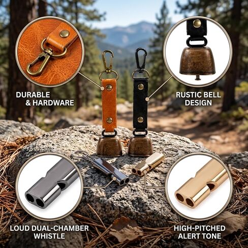 4PCS Bear Bells for Hiking, Bear Bell and Bear Whistle Set, Outdoor Safety Alert for Bear Country, Camping and Wildlife Protection, Hiking Bear Bells with Whistle for Backpacking and Trekking in Saudi Arabia