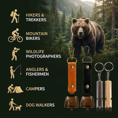 4PCS Bear Bells for Hiking, Bear Bell and Bear Whistle Set, Outdoor Safety Alert for Bear Country, Camping and Wildlife Protection, Hiking Bear Bells with Whistle for Backpacking and Trekking in Saudi Arabia
