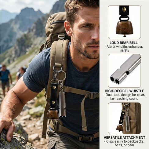 4PCS Bear Bells for Hiking, Bear Bell and Bear Whistle Set, Outdoor Safety Alert for Bear Country, Camping and Wildlife Protection, Hiking Bear Bells with Whistle for Backpacking and Trekking in Saudi Arabia