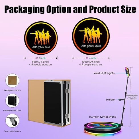 360 Photo Booth Machine 39.8in 4-7 PPL for Parties,Free Custom Logo,RGB Square Lights Long Battery Life 6-8H,Portable Automatic Slow Motion 360 Spin Camera Booth for Party (39.8"/100cm) in Saudi Arabia