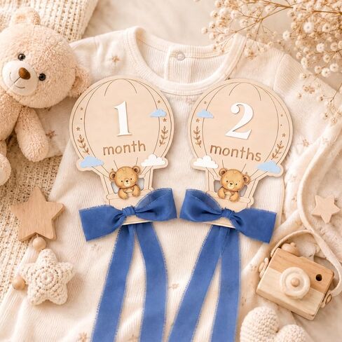 Baby Monthly Milestone Signs, 1–12 Month Baby Milestone Markers, Newborn Photography Props, Nursery Decor, Baby Growth Photo Cards (Blue D15) in Saudi Arabia