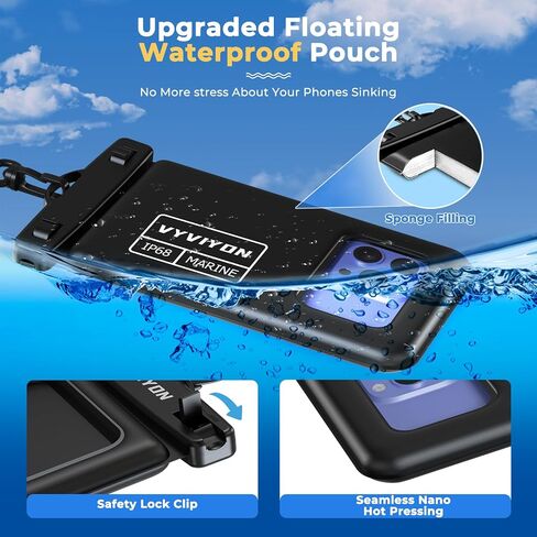 Floating Waterproof Phone Pouch IPX8 Cellphone Dry Bags for Vacation Beach Pool Kayak Cruise Travel Essentials,Waterproof Phone Case for iPhone 16 15 Pro Max, Samsung S25 Ultra S24-2 Pack 8.0" in Saudi Arabia
