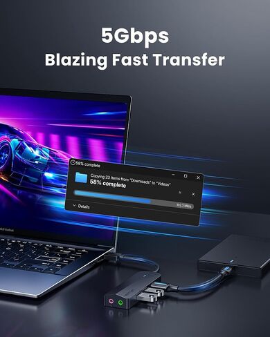 محور VENTION USB 3.0، 3 منافذ USB A، محول صوت مقبس USB إلى 3.5 مم، محول صوت خارجي USB لأجهزة الكمبيوتر المحمول التي تعمل بنظام Windows Mac Linux PC Destops PS5 Switch 2 in Kuwait