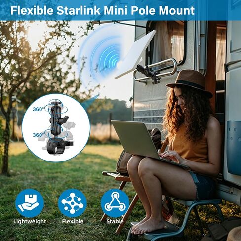 BURMONG 2026/2025 Starlink Mini Clamp Mount, Star Link Mini Pipe Mount with 2025 Pipe Adapter, Aluminum Alloy Adjustable Mounting for Camper, RV Ladder, Pole, Yacht, Guardrails (1/4"-20 Thread) in Saudi Arabia