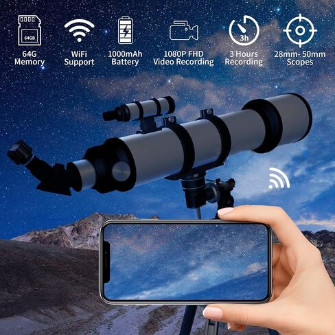 WiFi Telescope Camera Eyepiece, 64G Electronic Eyepiece Camera with 1.5" Screen, Astronomy Camera Fits to 28mm- 50mm Scopes, Perfect for Astrophotography, Birds Watching in Saudi Arabia