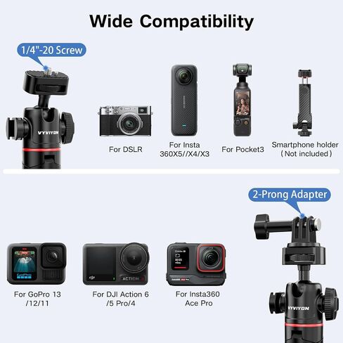 360° Ball Head Portable Tripod Extendable Mini Tripod Selfie Stick | Invisible Selfie Stick Compatible with DJI Osmo GoPro Hero Insta360, for Vlog Travel in Saudi Arabia