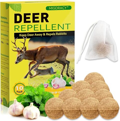 Deer & Rabbit Repellent Balls, 10 Packs, Natural Plant-Based Formula with Peppermint & Garlic Oils, Long-Lasting Outdoor Animal Deterrent for Yard in Saudi Arabia