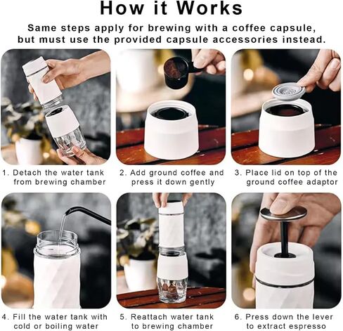 Manual Espresso Maker for Camping & Travel, Portable Hand‑Pump Coffee Machine with Built‑In Cup, 2‑in‑1 Compatible with Ground Coffee & Nes Original Pods, Single‑Serve Outdoor Coffee Maker in Saudi Arabia