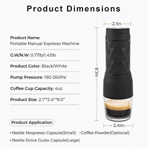 Manual Espresso Maker for Camping & Travel, Portable Hand‑Pump Coffee Machine with Built‑In Cup, 2‑in‑1 Compatible with Ground Coffee & Nes Original Pods, Single‑Serve Outdoor Coffee Maker in Saudi Arabia