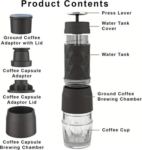 Manual Espresso Maker for Camping & Travel, Portable Hand‑Pump Coffee Machine with Built‑In Cup, 2‑in‑1 Compatible with Ground Coffee & Nes Original Pods, Single‑Serve Outdoor Coffee Maker in Saudi Arabia