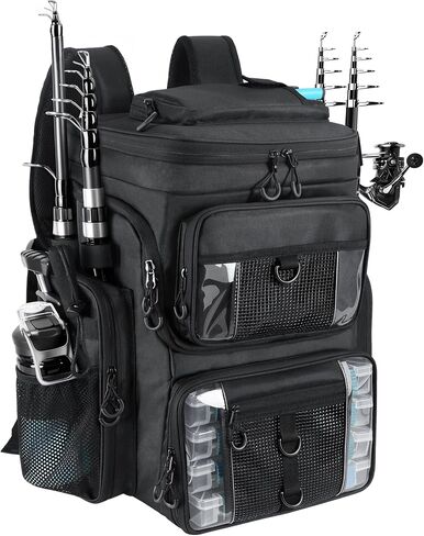Fishing Tackle Backpack,55L Large Tackle Bag with 4 Rod Holders,Camouflage | Waterproof 900D Tackle Backpacks with Cooler & Clear Gear Windows, Fishing Gifts for Men Women in Saudi Arabia