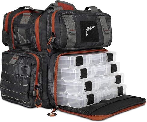 Ego Kryptek Tactical Tackle Box Backpack, Durable Fishing Tool Bag, 1000D Nylon Fabric with PVC Back, Water-Resistant, Multiple Storage Pockets, Laser-Cut Molle Loops, Includes 4 Tackle Trays in Kuwait