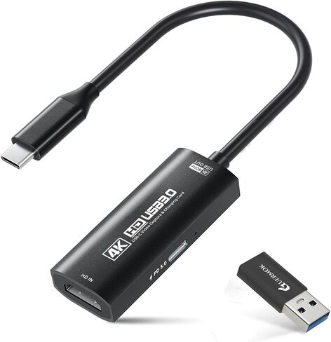 Guermok 4K USB 3.0 HDMI Capture Card for Streaming with PD 100W, 4K@60FPS | 2K@120FPS HDMI to USB C/A Capture Card for Streaming, Works with Pad, Tablet, MacOS, Switch2/1, Laptop, PC, Camera, VR, Black in Saudi Arabia