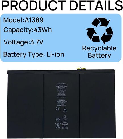 A1389 Battery Compatible with iPad 3 and iPad 4 A1460 A1416 A1430 A1459 A1458 A1403 3.7V 43Wh11560mAh with Installation Tools in Saudi Arabia