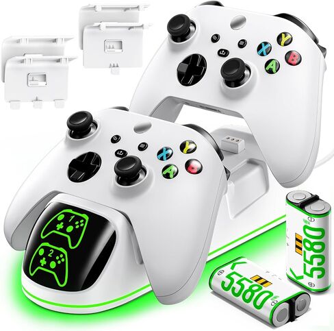 OlVO XSX Controller Charger for X/S/One/Elite, with 2x5580mWh Xbox Battery | 2-Hour Fast Charging Dual Dock, Charger Station with 2-Pack Rechargeable Batts & 4-Pack Covers, For Xbox One consoles, Black in Saudi Arabia