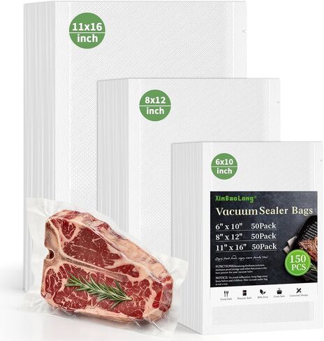 Vacuum Sealer Bags, 11"x16" Gallon, 8"x12" Quart, 6"x10" Pint, 150Pcs | Commercial Grade, BPA Free, Sous Vide Compatible, Puncture Prevention, Kitchen Essentials in Saudi Arabia