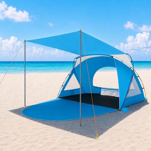 Beach Tent for 2-6 Person with Detachable Canopy, UPF 50+ Portable Sun Shelter, Easy Setup Beach Shade with Carrying Bag for Beach, Camping, Fishing, Family Picnic and Outdoor Travel in Saudi Arabia