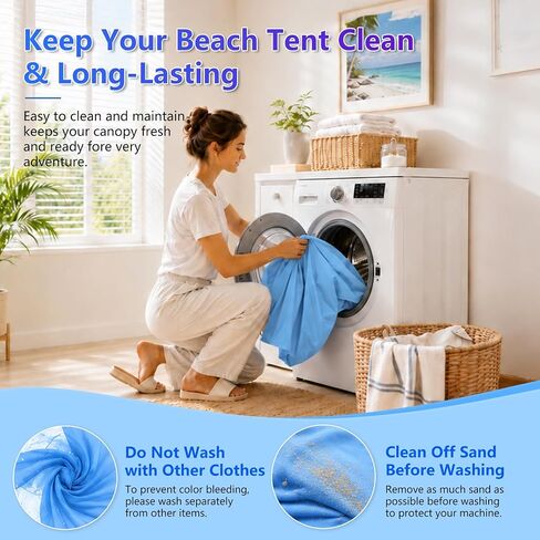 Beach Tent Sun Shelter, UPF50+ Beach Canopy with Beach Mat, 6.5x6.5FT Beach Shade Easy to Set Up, Sun Canopy with Carry Bag, Windproof Rope, for Camping Trips, Fishing, Backyard Fun Picnics, Sky Blue in Saudi Arabia