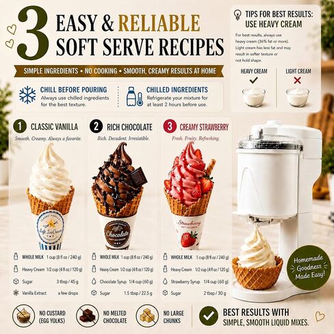 Soft Serve Ice Cream Machine with Freezer Bowl, 1.0 Qt Homemade Swirl Ice Cream Maker, Ice Cream Machine for Frozen Yogurt & Sorbet, 20–30 Min Fast Churn, Easy to Clean, Compact Appliance Gift in Kuwait