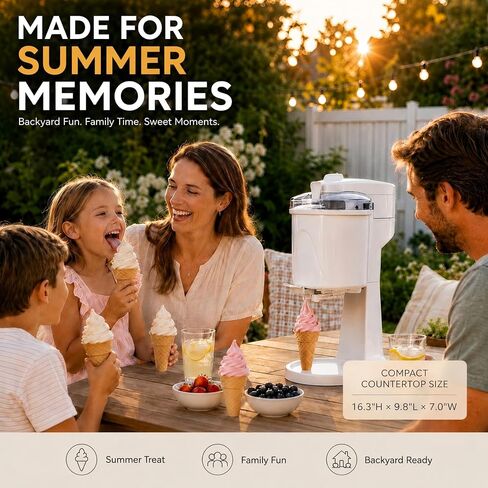 Soft Serve Ice Cream Machine with Freezer Bowl, 1.0 Qt Homemade Swirl Ice Cream Maker, Ice Cream Machine for Frozen Yogurt & Sorbet, 20–30 Min Fast Churn, Easy to Clean, Compact Appliance Gift in Kuwait