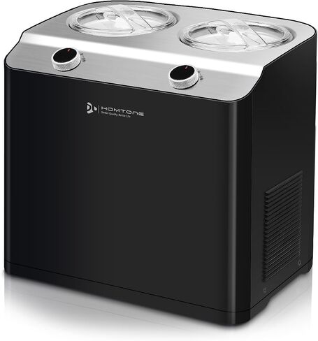Homtone 2 Flavor Ice Cream Maker,Automatic Compressor Ice Cream Maker Machine with 2 Bowls,2.6QT (2 x 1.3qt) Largest Capacity & Fastest Freezing Ice Cream Machine, 3 Modes, Keep Cool Function in Saudi Arabia