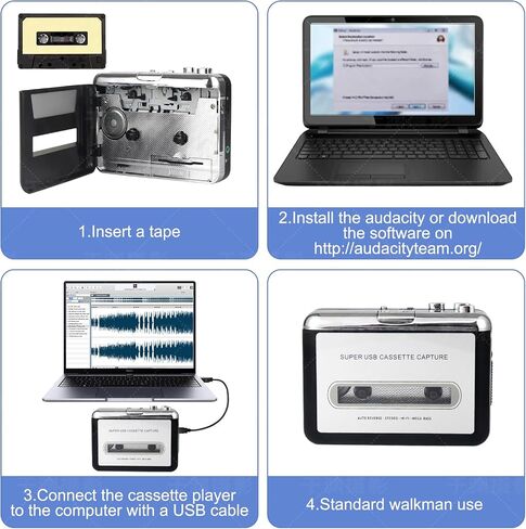 Portable Cassette Tape to MP3 Converter & Player - USB Connection for PC & Laptop, Convert Walkman Tapes to Digital Audio Files with 3.5mm Headphone Jack and Auto-Reverse in Saudi Arabia