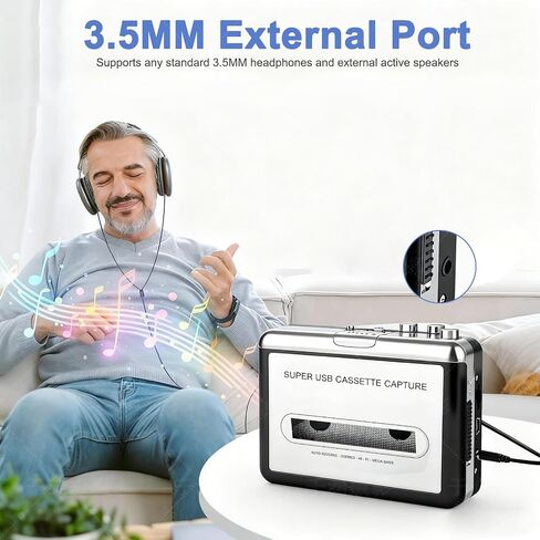 Portable Cassette Tape to MP3 Converter & Player - USB Connection for PC & Laptop, Convert Walkman Tapes to Digital Audio Files with 3.5mm Headphone Jack and Auto-Reverse in Saudi Arabia