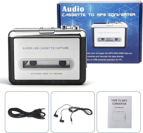 Portable Cassette Tape to MP3 Converter & Player - USB Connection for PC & Laptop, Convert Walkman Tapes to Digital Audio Files with 3.5mm Headphone Jack and Auto-Reverse in Saudi Arabia