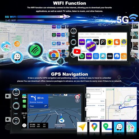 5G WiFi Radio for Ford F-150 2004-2008, F250/F350 2006-2016, E150/E250/E350 2009-2014, Mustang 2005-2009, Fusion Edge Expedition Explorer Taurus 7" Touchscreen Stereo Apple Carplay Android Auto GPS in Saudi Arabia