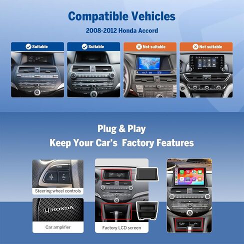 Eonon 4+64GB 10.1" Android 14 Car Stereo for Honda Accord 2008-2012 | Wireless CarPlay Android Auto GPS satellite navigation Bluetooth 5.4 WiFi interne custom fit dashboard for Honda in Kuwait
