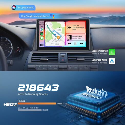 Eonon 4+64GB 10.1" Android 14 Car Stereo for Honda Accord 2008-2012 | Wireless CarPlay Android Auto GPS satellite navigation Bluetooth 5.4 WiFi interne custom fit dashboard for Honda in Kuwait