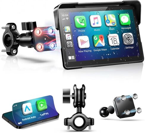 2026 YZW GPS Carplay 5 inch for Motorcycle with Wireless CarPlay & Android Auto, IP69K Waterproof Touch Screen, GPS Navigation, Supports Bluetooth, Siri/Google Voice Control, Custom Boot Logo, Bracket in Saudi Arabia