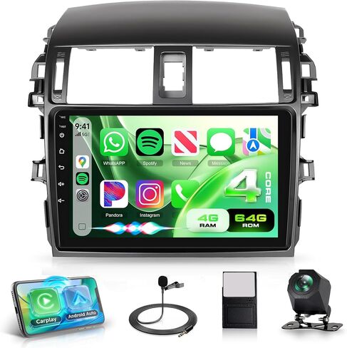 Rimoody 4G+64G Android 15 Car Stereo Radio for Toyota Corolla 2009-2013 | Wireless Carplay Andorid auto Mirror Link 9'' INCELL Touchscreen GPS WiFi Bluetooth 5.0 FM/RDS EQ-32 SWC Backup Camera in Kuwait