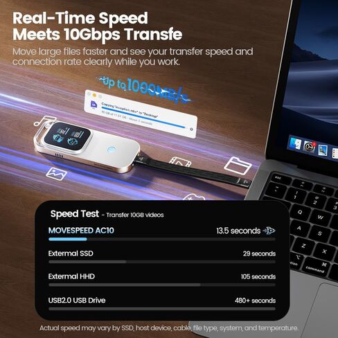 MOVE SPEED AC10 Smart Touchscreen SSD Enclosure, 10Gbps USB-C M.2 SSD Case with Real-Time Speed, Temperature, Charging Power Display, Touch Lock, 100W PD, Up to 8TB, Supports 2230/2242/2260/2280 SSD in Saudi Arabia