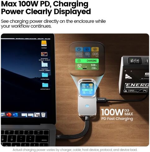 MOVE SPEED AC10 Smart Touchscreen SSD Enclosure, 10Gbps USB-C M.2 SSD Case with Real-Time Speed, Temperature, Charging Power Display, Touch Lock, 100W PD, Up to 8TB, Supports 2230/2242/2260/2280 SSD in Saudi Arabia